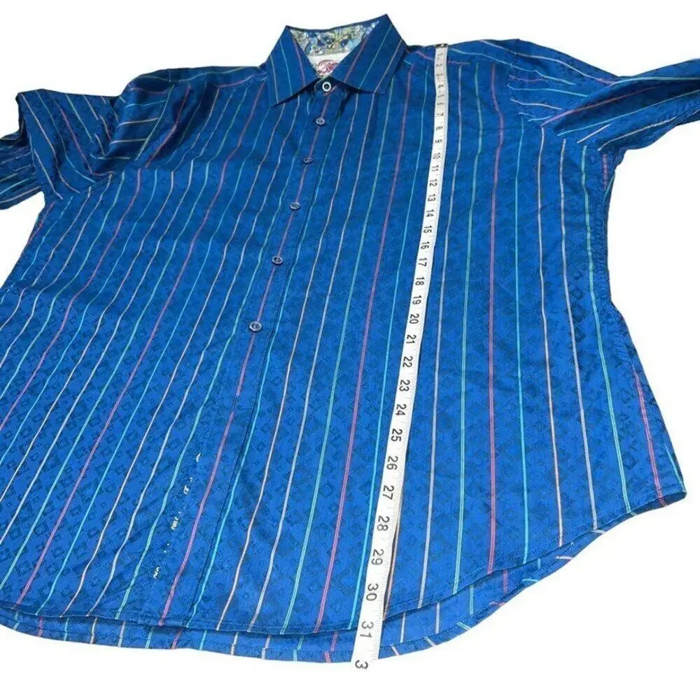 Robert‎ Graham Blue Button Down Dress Shirt Size 2XL